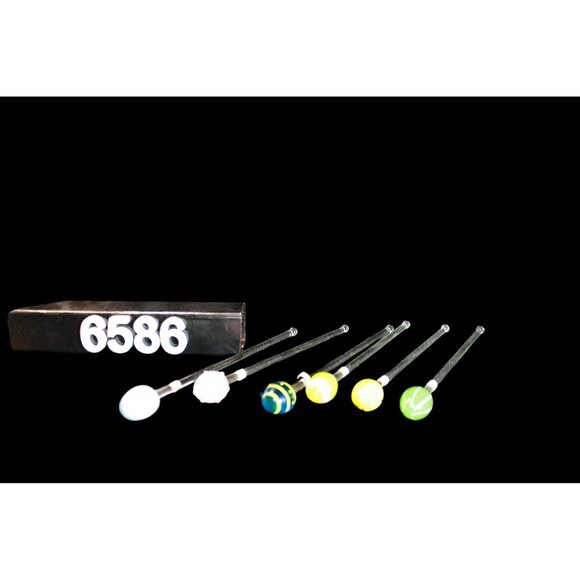 Set Of 6 Colorful Glass Swizzle Sticks For Cocktails & Drinks - Picture 2 of 3